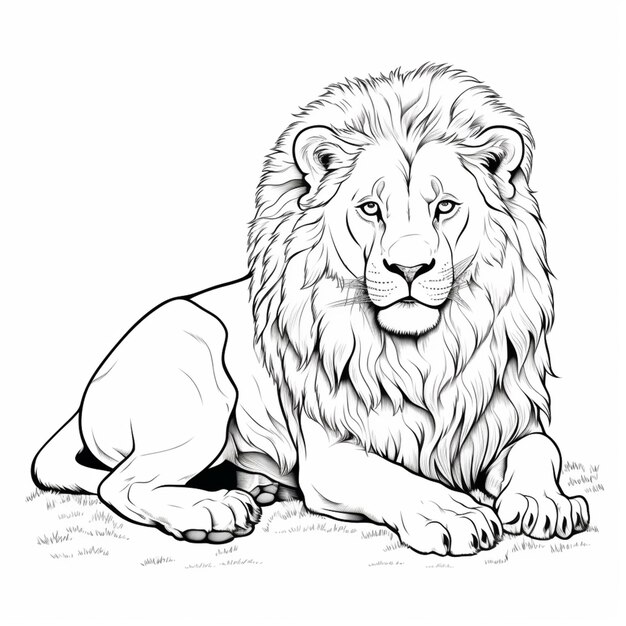 un dibujo en blanco y negro de un león que pone un ai generativo