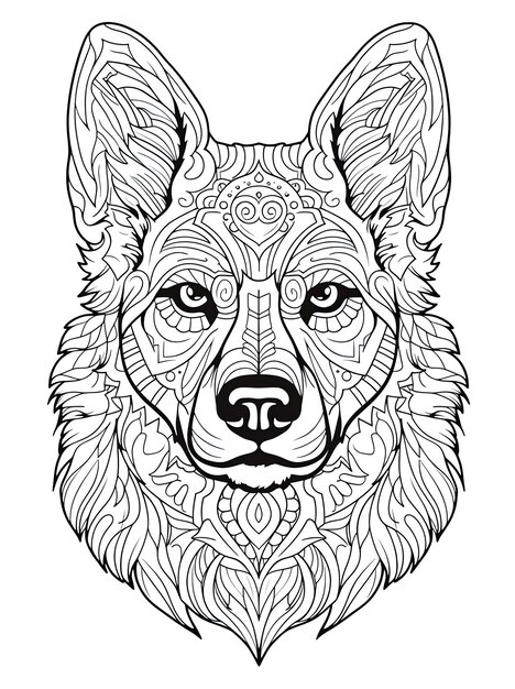 Foto un dibujo en blanco y negro de un lobo con un patrón en él