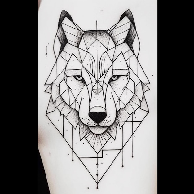 Un dibujo en blanco y negro de un lobo con patrones geométricos generativos ai