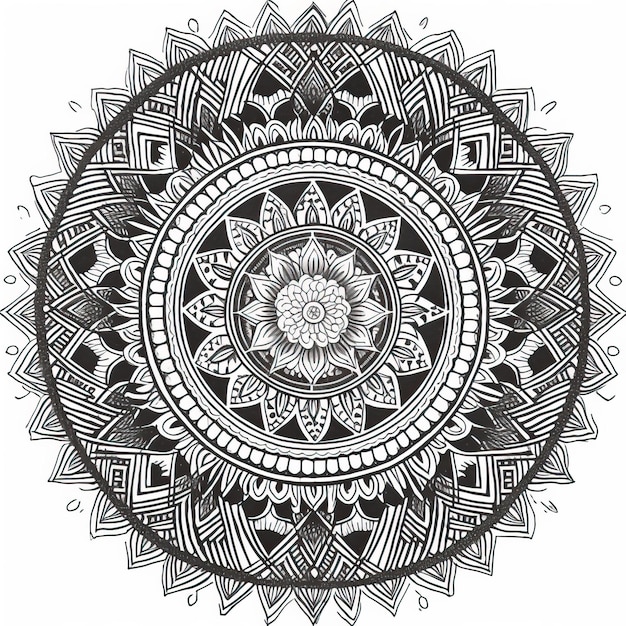 Foto un dibujo en blanco y negro de un mandala con un fondo blanco