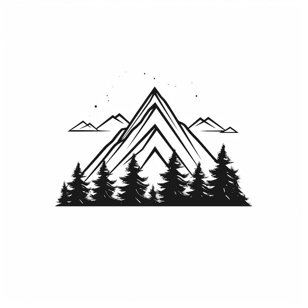 Foto un dibujo en blanco y negro de una montaña con árboles generativos ai