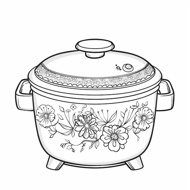 un dibujo en blanco y negro de una olla con flores en ella