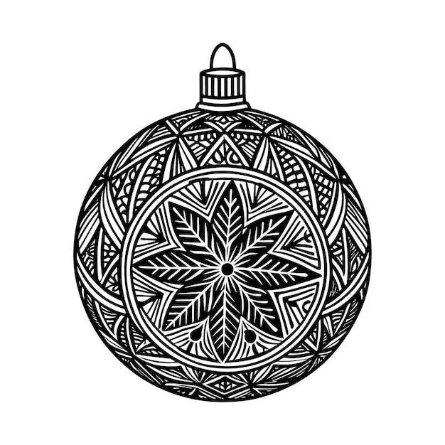 un dibujo en blanco y negro de un ornamento de Navidad