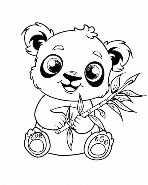 un dibujo en blanco y negro de un oso panda comiendo bambú generativo ai