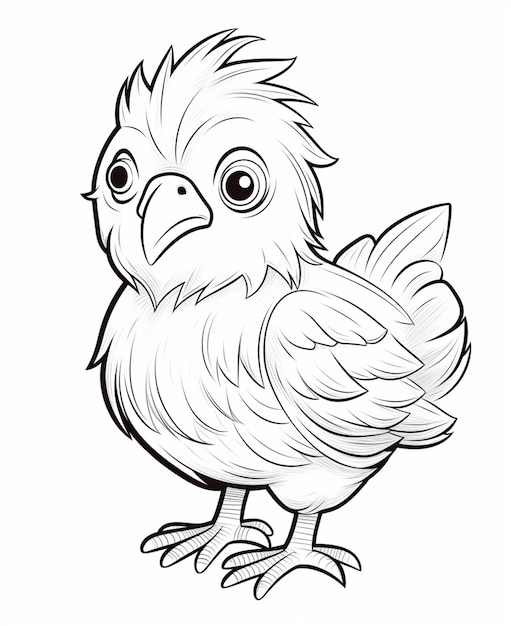 Un dibujo en blanco y negro de un pájaro con ojos grandes generativo ai