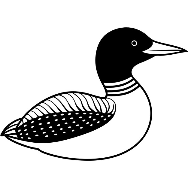 un dibujo en blanco y negro de un pato con un cuello a rayas y una franja a rayas en el cuello