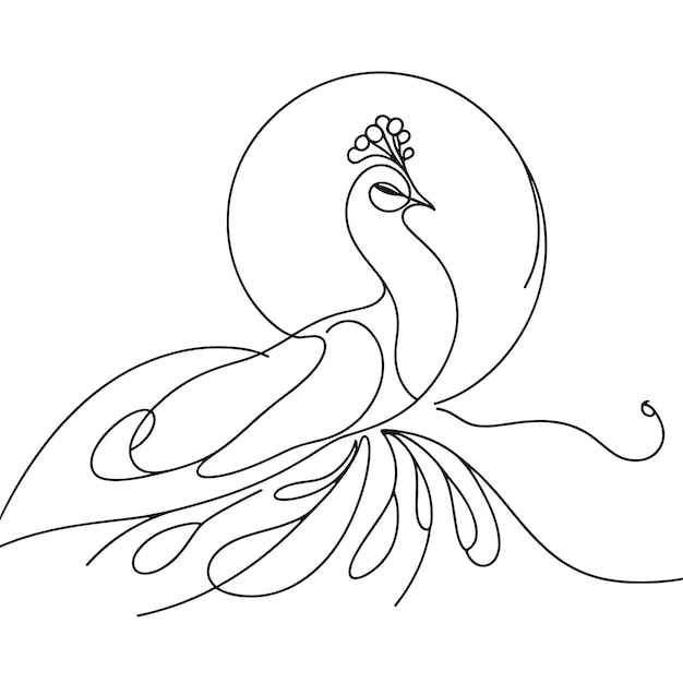 Un dibujo en blanco y negro de un pavo real con un gran