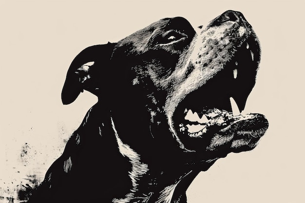 Foto un dibujo en blanco y negro de un perro con la boca abierta