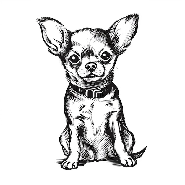 Foto un dibujo en blanco y negro de un perro chihuahua sentado ai generativo