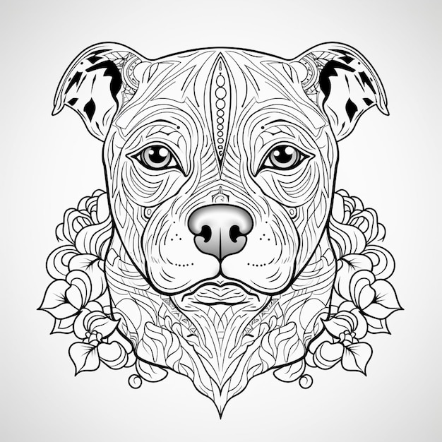 Foto un dibujo en blanco y negro de un perro con un collar floral generativo ai