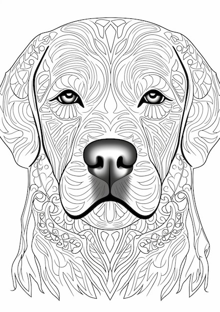 un dibujo en blanco y negro de un perro con un estampado floral ai generativo