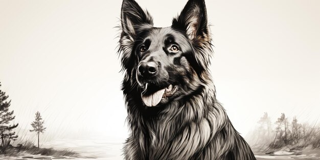 un dibujo en blanco y negro de un perro con la palabra perro en él