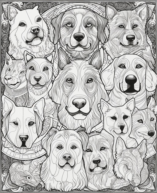 Un dibujo en blanco y negro de perros con las palabras perros en él.