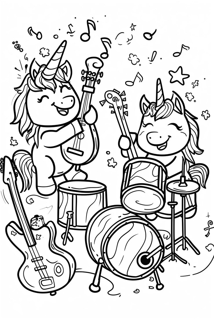 un dibujo en blanco y negro de un personaje de dibujos animados tocando música