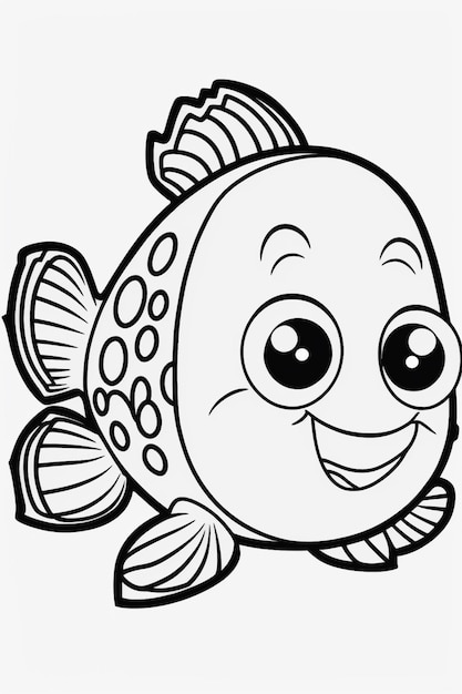 Un dibujo en blanco y negro de un pez con grandes ojos generativo ai