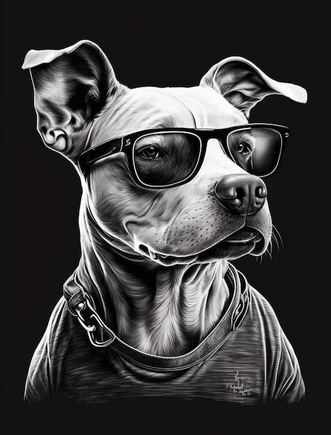 Un dibujo en blanco y negro de un pit bull con una camiseta que dice "pit bull".