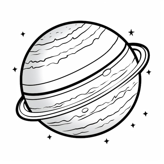 Foto un dibujo en blanco y negro de un planeta saturno con estrellas generativas ai