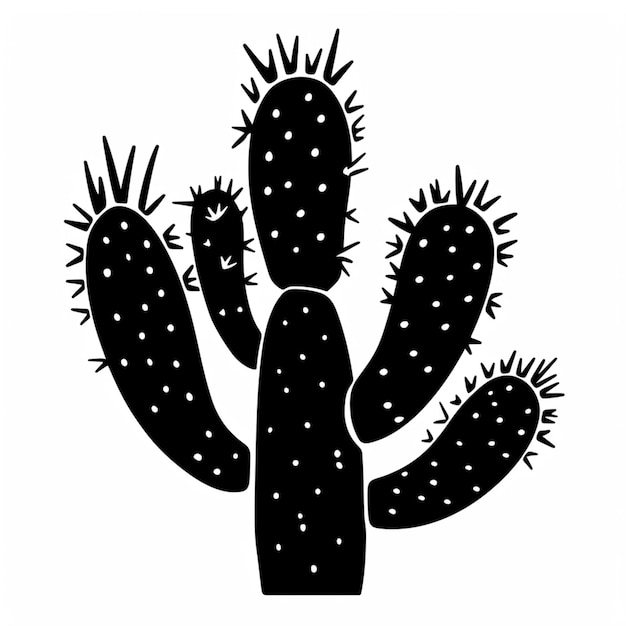 un dibujo en blanco y negro de una planta de cactus con picos generativos ai