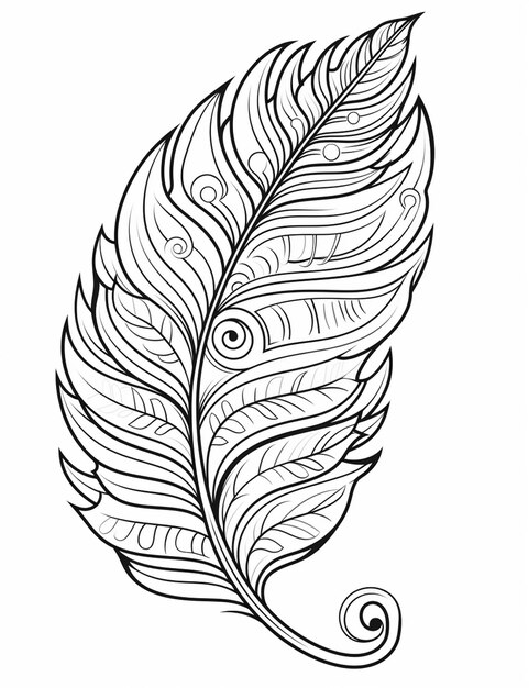 un dibujo en blanco y negro de una pluma con remolinos ai generativo