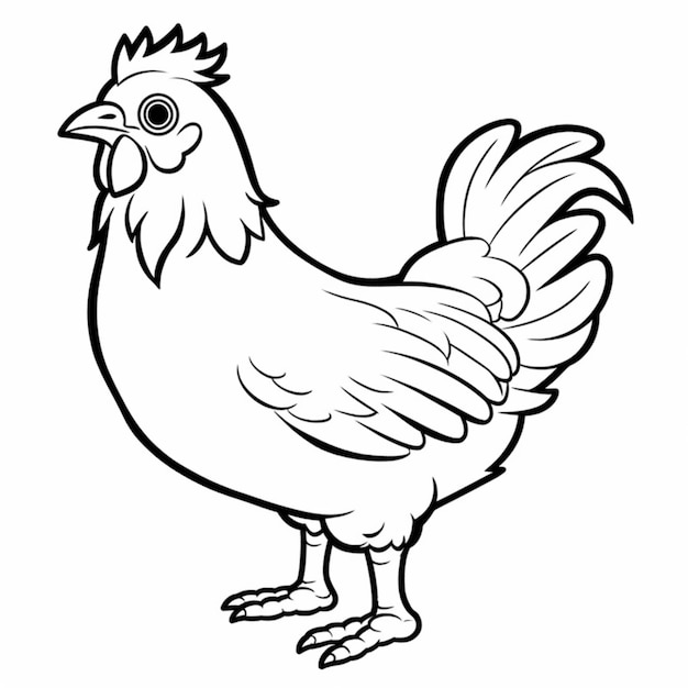 un dibujo en blanco y negro de un pollo parado sobre un fondo blanco ai generativo