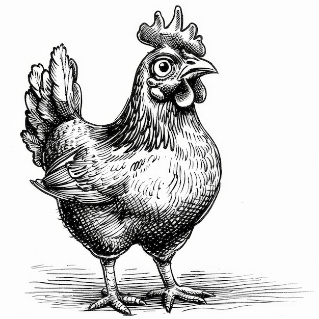 un dibujo en blanco y negro de un pollo