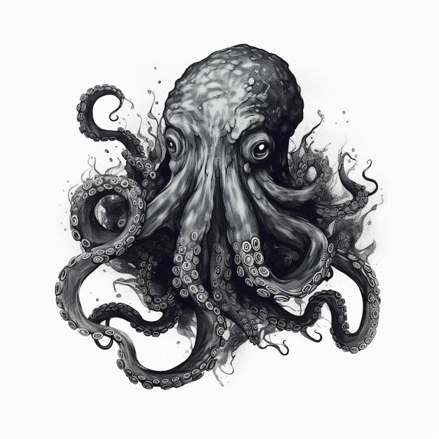 Un dibujo en blanco y negro de un pulpo con dos ojos.