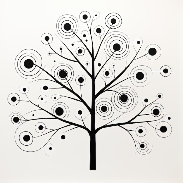 Foto un dibujo en blanco y negro de una rama de árbol con puntos en el estilo de una caricatura simplista