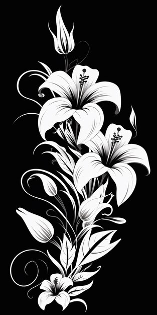 Un dibujo en blanco y negro de un ramo de flores generativo ai