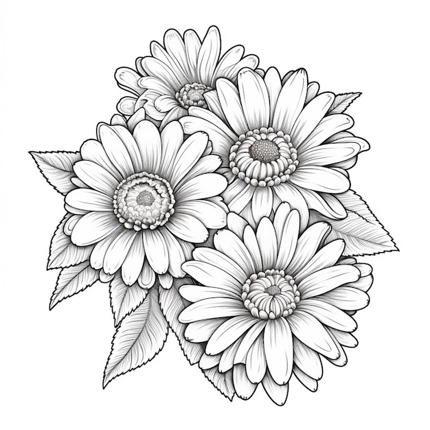 Un dibujo en blanco y negro de un ramo de flores.