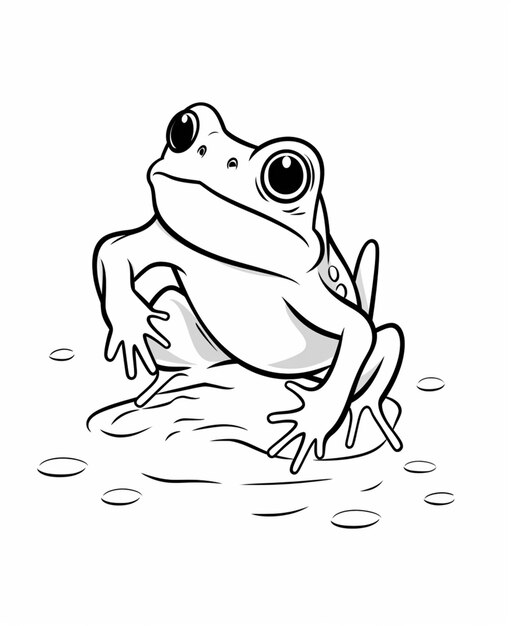 Foto un dibujo en blanco y negro de una rana sentada en una roca generativa ai
