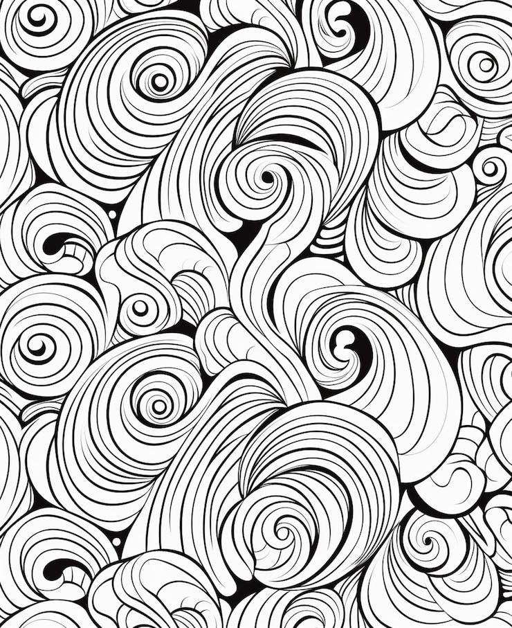 Foto un dibujo en blanco y negro de remolinos y círculos generativos ai