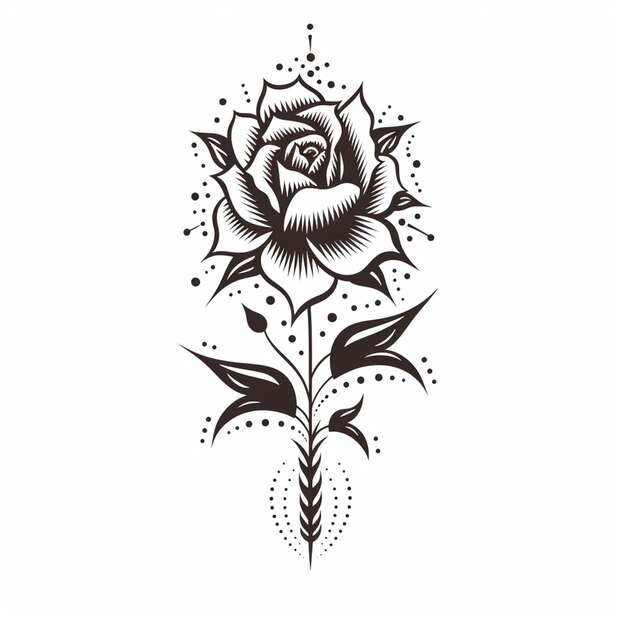 un dibujo en blanco y negro de una rosa con una IA generativa en forma de estrella