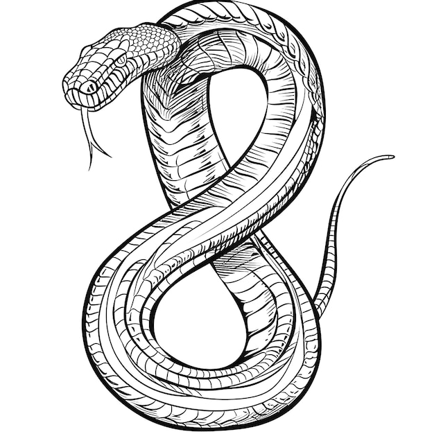 Foto un dibujo en blanco y negro de una serpiente con una serpe en él