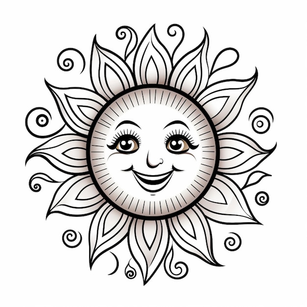 Foto un dibujo en blanco y negro de un sol con una cara sonriente generativa ai