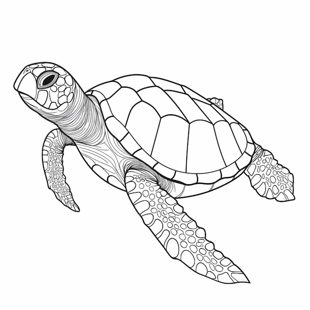 Un dibujo en blanco y negro de una tortuga con una gran cabeza generativa ai