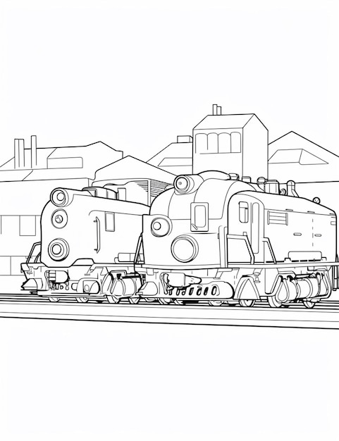 un dibujo en blanco y negro de un tren en una vía generativa ai