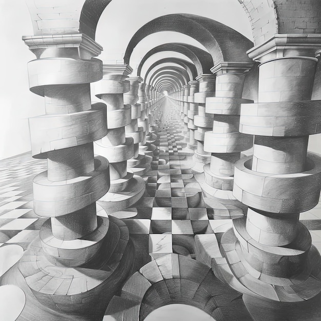 Foto un dibujo en blanco y negro de un túnel