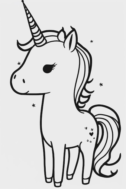 Un dibujo en blanco y negro de un unicornio con un cuerno generativo ai