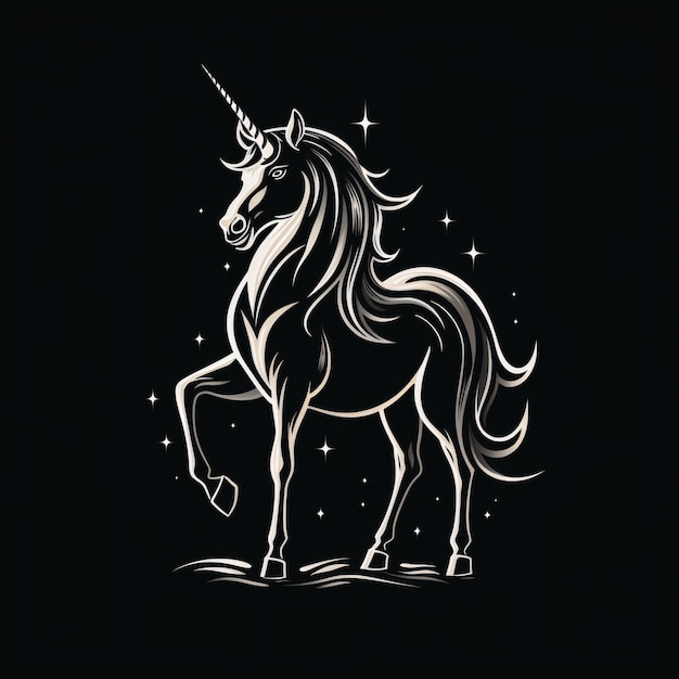 un dibujo en blanco y negro de un unicornio