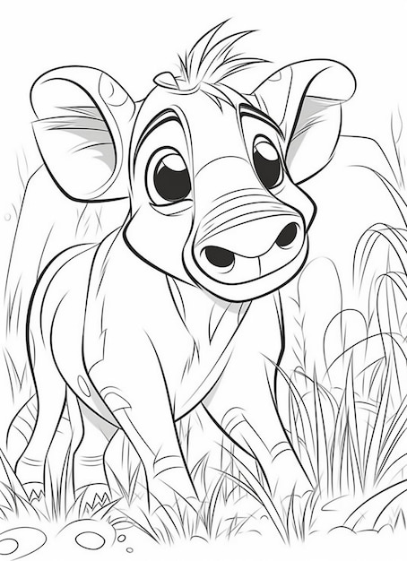 Un dibujo en blanco y negro de una vaca en la hierba generativa ai