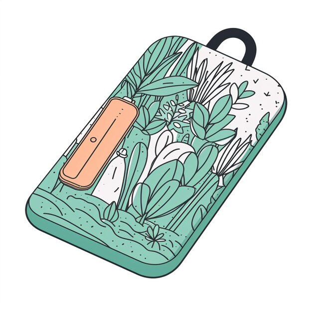 Un dibujo de una bolsa con una planta en ella.