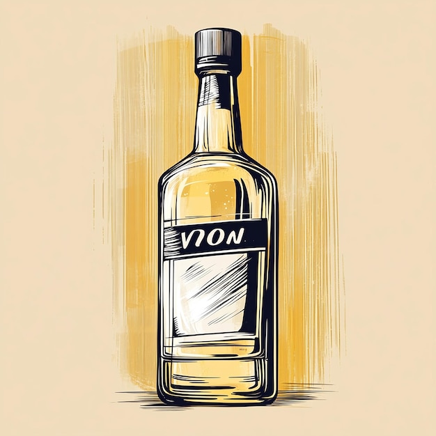 un dibujo de una botella de e e e en un fondo amarillo