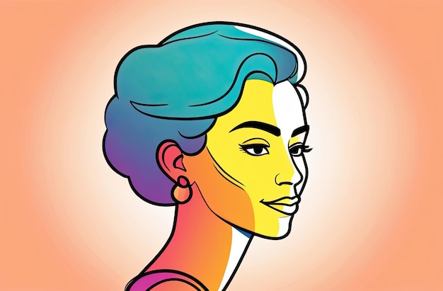 Dibujo brillante de una mujer con un peinado en un fondo de color retrato mínimo
