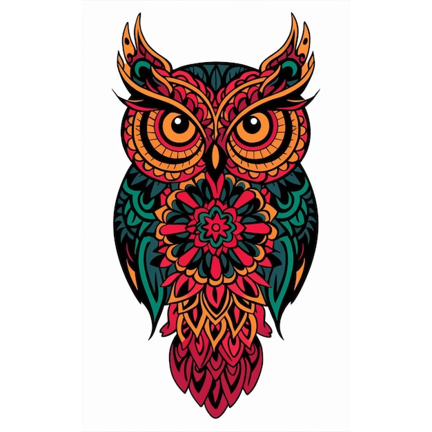 un dibujo de un búho con un patrón colorido