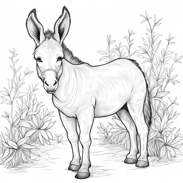 Foto un dibujo de un burro de pie en un campo de hierba generativa ai