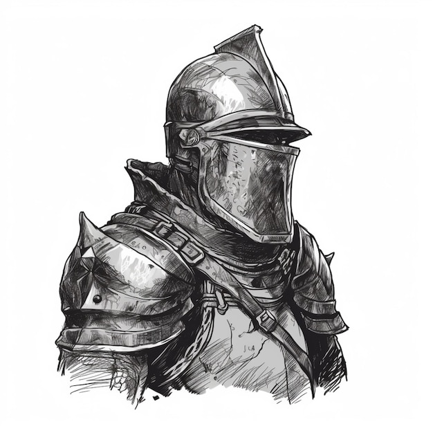 Un dibujo de un caballero con casco y armadura generativa ai.