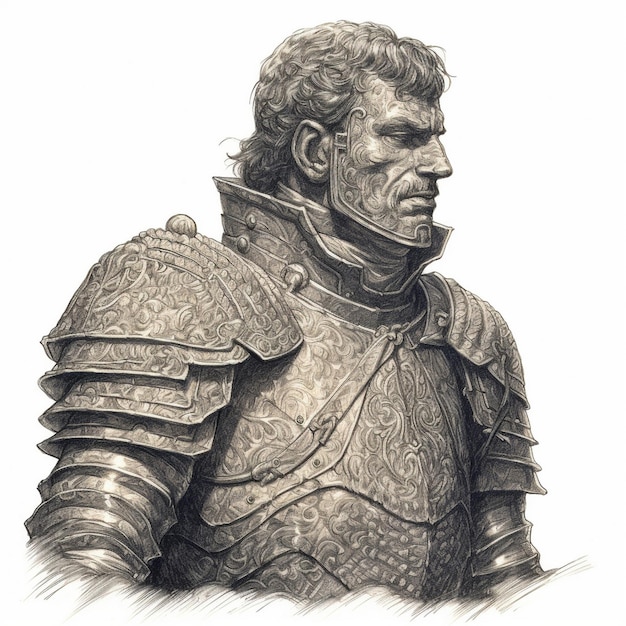 un dibujo de un caballero con espada y escudo.
