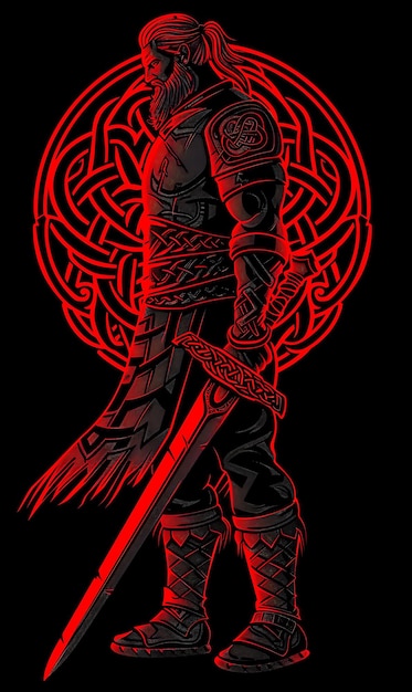 Foto un dibujo de un caballero con una espada y un fondo rojo