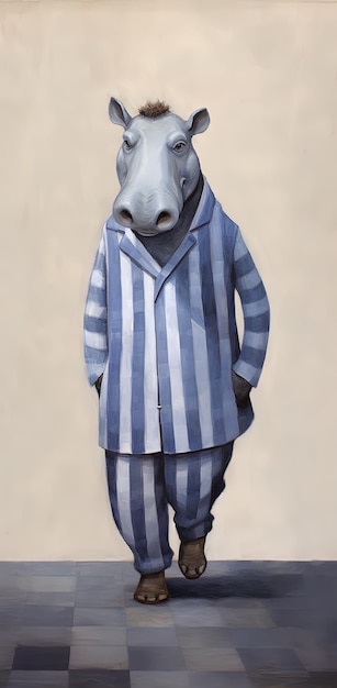 Foto un dibujo de un caballo con un abrigo a rayas azules y blancas