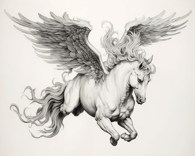 Un dibujo de un caballo con alas que dice "angel".